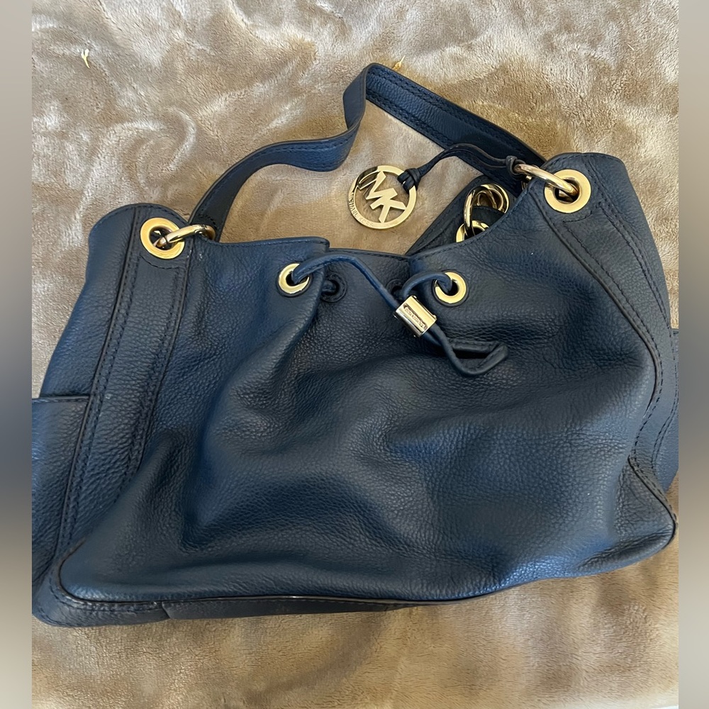 MICHAEL KORS  Leather Satchel Handbag Purse Navy blue Gold Hardware